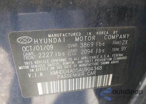 2010 Hyundai Elantra Gls from USA, damaged, VIN KMHDU4AD5AU904348